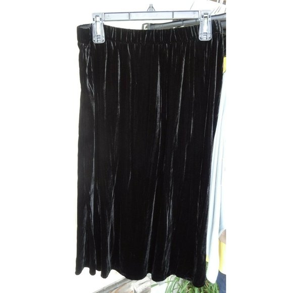 NWT Eileen Fisher Black Velvet/Silk Crinkle A-Line C/L Skirt Size S MSRP $298